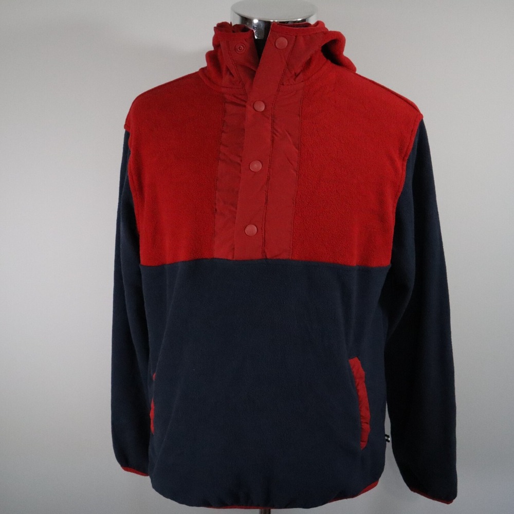 Edgar + Ash Jacket Mens Medium 1/2 Button Pullover Fleece Hoodie Casual Blue Red